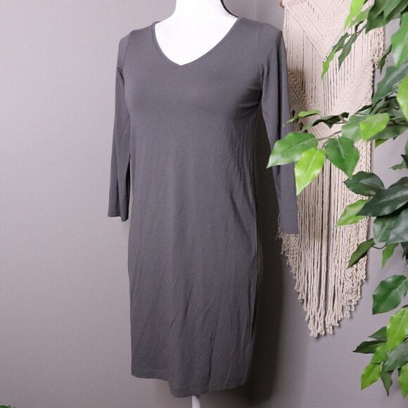 Eileen Fischer | V Neck Stretch Knit T Shirt Dress - Picture 1 of 7
